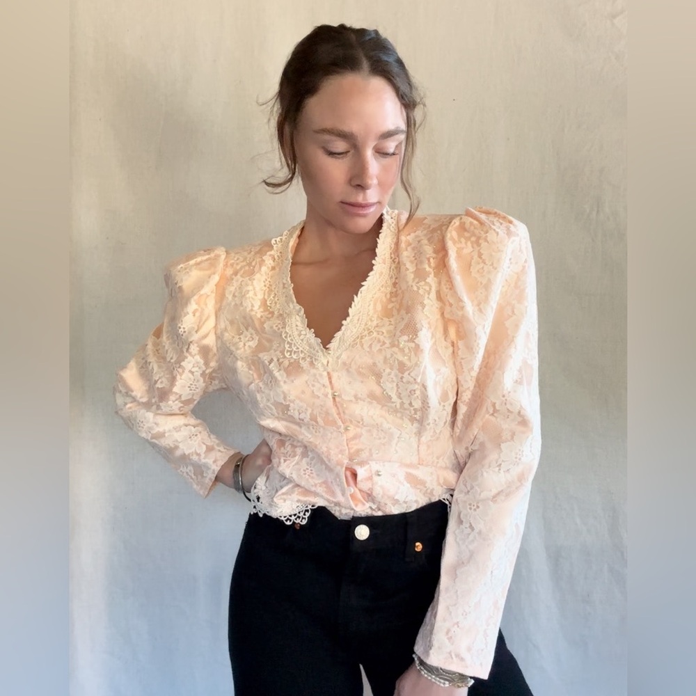 Vintage 80’s Jessica McClintock peach jacket blouse size large